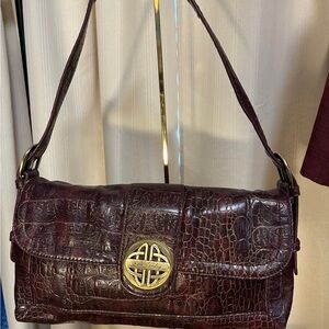 Kate Landry Leather Croc-Embossed Shoulder Bag Burgundy Brass Teal interior
